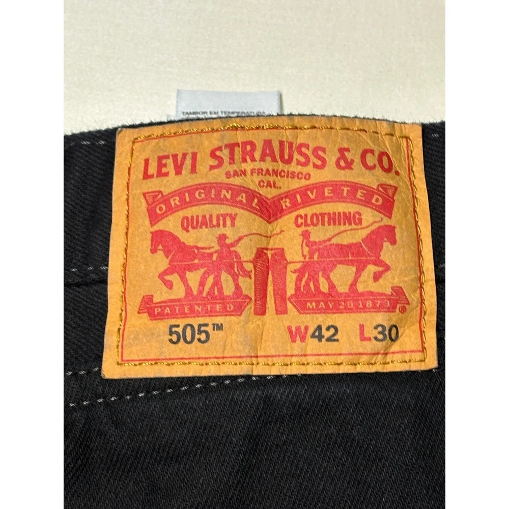 Levis 505 Regular Fit Black Jeans Mens W42 L28 Straight Leg‎ Denim 00505-0260